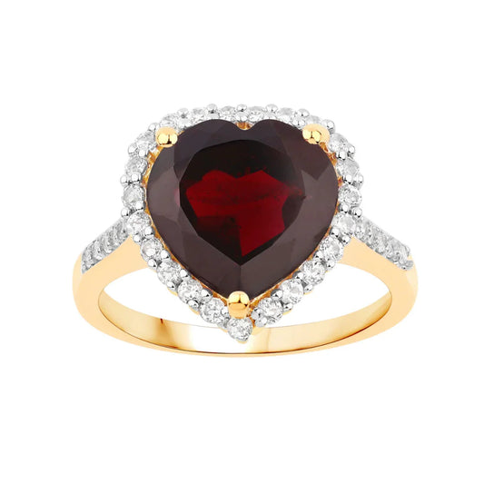 5.86 Ct Heart Red Garnet Prong Silver Halo Pave Promise Ring