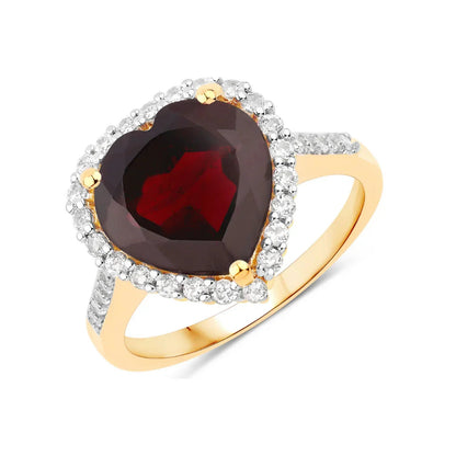 5.86 Ct Heart Red Garnet Prong Silver Halo Pave Promise Ring