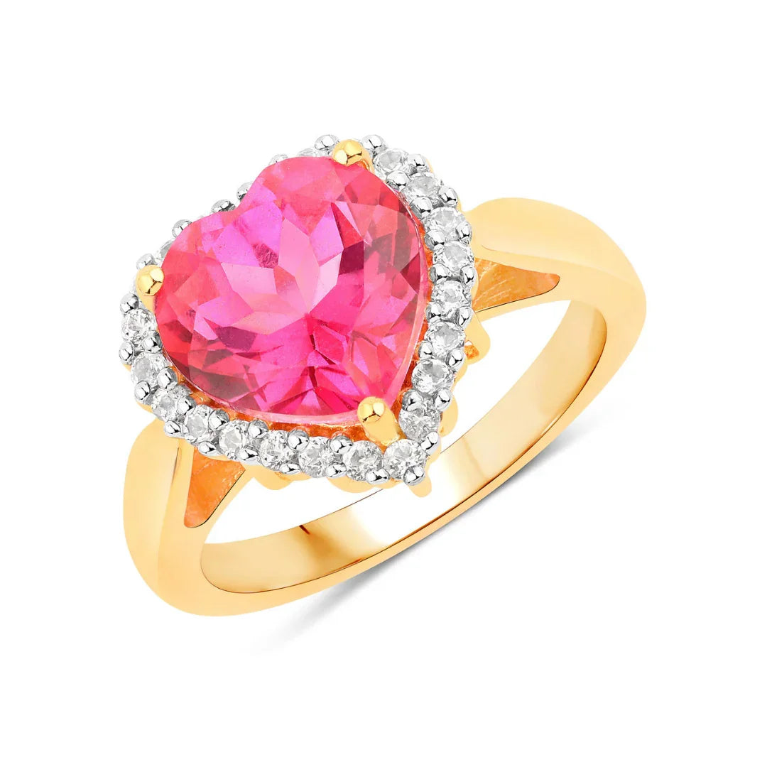 Genuine Pink Topaz Heart Halo Ring