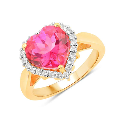 Genuine Pink Topaz Heart Halo Ring