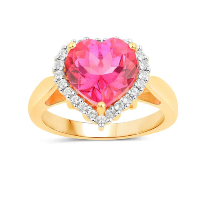 Genuine Pink Topaz Heart Halo Ring