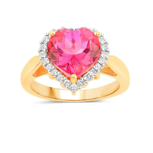 Genuine Pink Topaz Heart Halo Ring