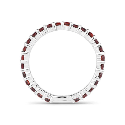 1.40 Ct Round Red Garnet Prong Silver Eternity Ring