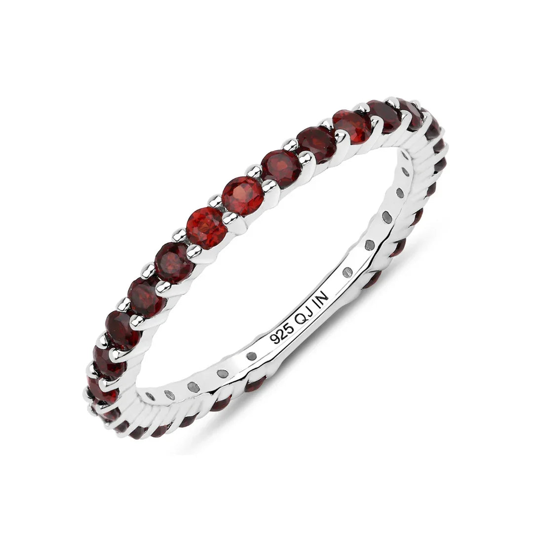1.40 Ct Round Red Garnet Prong Silver Eternity Ring