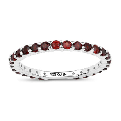 1.40 Ct Round Red Garnet Prong Silver Eternity Ring
