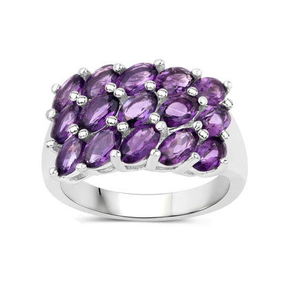 2.70 Ct Oval Purple Amethyst Prong Silver 3 Row Cluster Ring