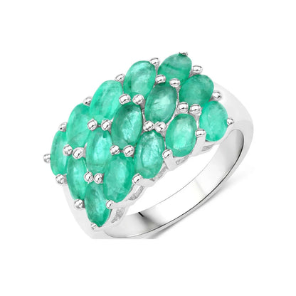 3.00 Ct Oval Green Zambian Emerald Prong Silver Cluster Ring