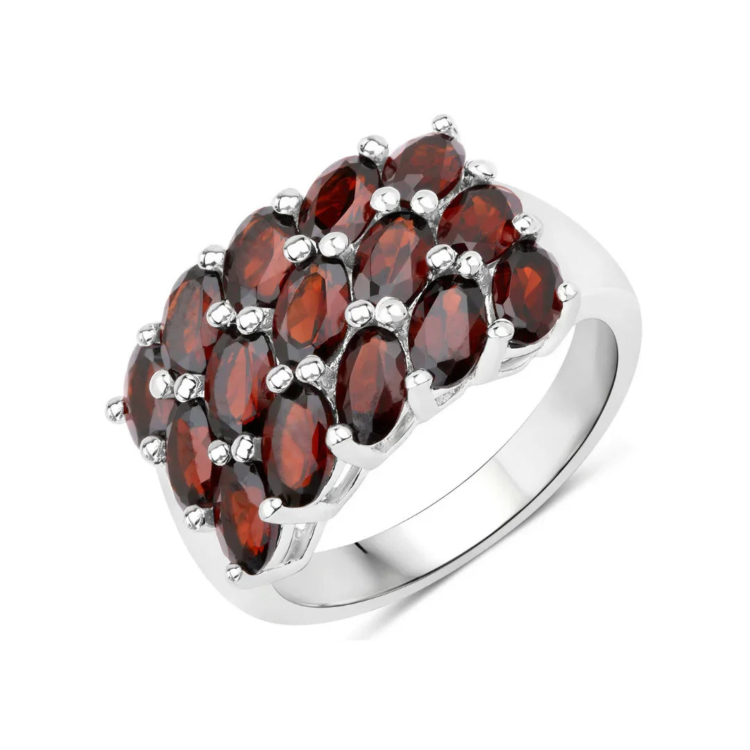 4.20 Ct Oval Red Garnet Prong Silver Cluster Ring