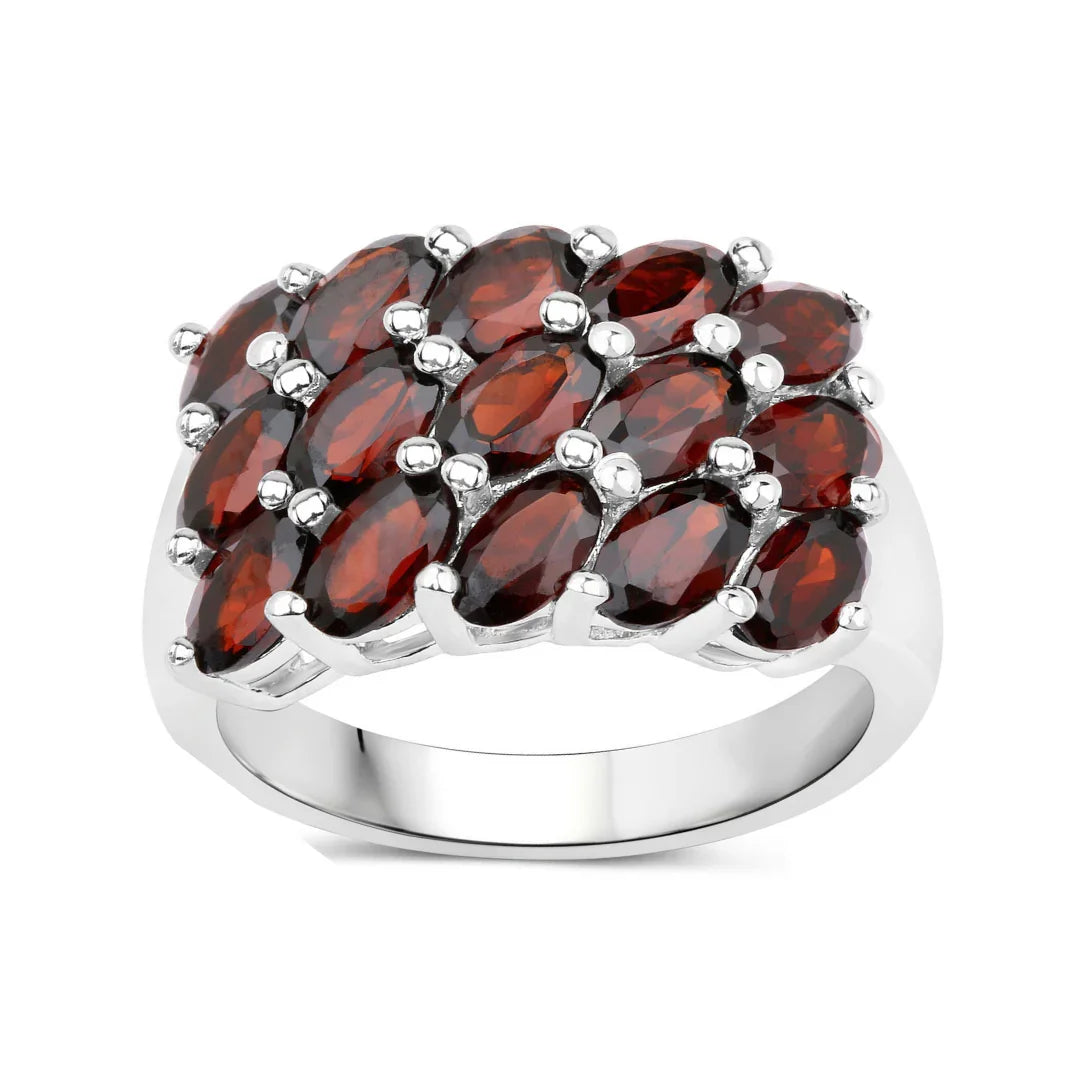 4.20 Ct Oval Red Garnet Prong Silver Cluster Ring