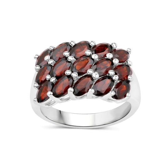 4.20 Ct Oval Red Garnet Prong Silver Cluster Ring