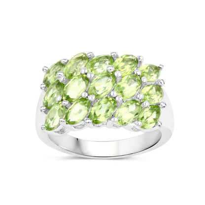 3.45 Ct Oval Green Peridot Prong Silver Cluster Ring