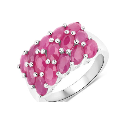4.05 Ct Oval Pink Ruby Prong Silver Cluster Ring