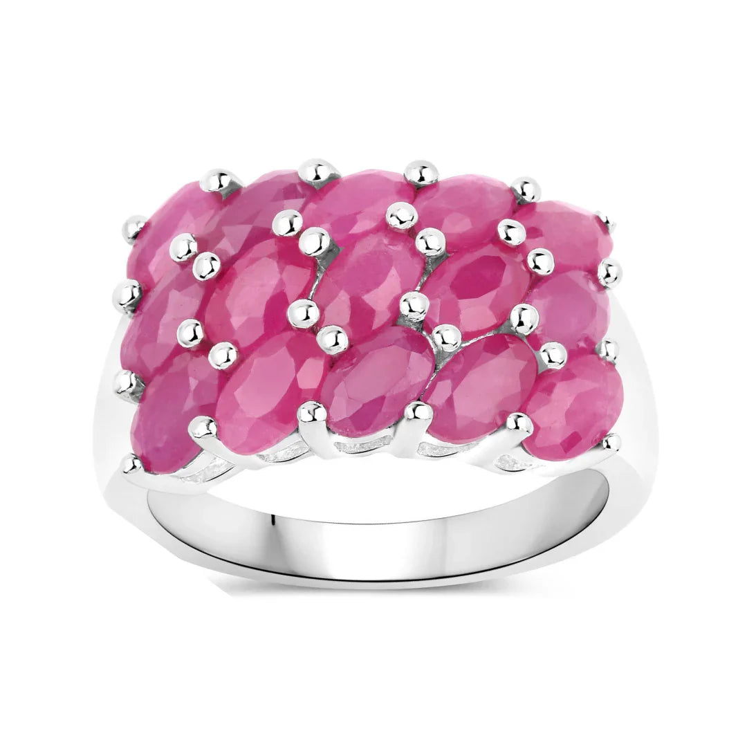4.05 Ct Oval Pink Ruby Prong Silver Cluster Ring