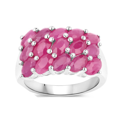 4.05 Ct Oval Pink Ruby Prong Silver Cluster Ring