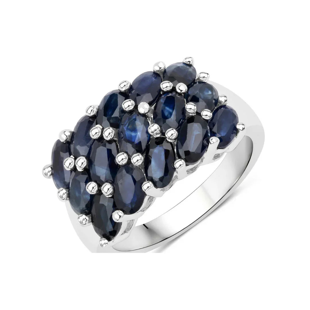 3.30 Ct Oval Blue Sapphire Prong Silver Cluster Ring