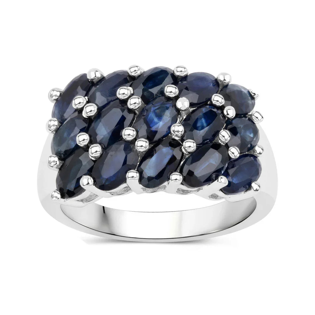 3.30 Ct Oval Blue Sapphire Prong Silver Cluster Ring