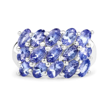 3.60 Ct Oval Violet Tanzanite Prong Silver Cluster Ring