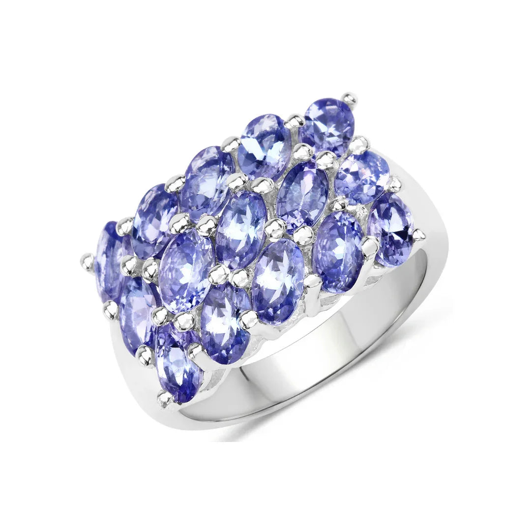 3.60 Ct Oval Violet Tanzanite Prong Silver Cluster Ring