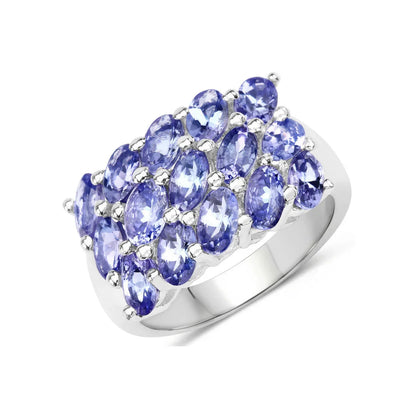 3.60 Ct Oval Violet Tanzanite Prong Silver Cluster Ring