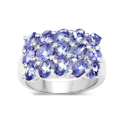 3.60 Ct Oval Violet Tanzanite Prong Silver Cluster Ring