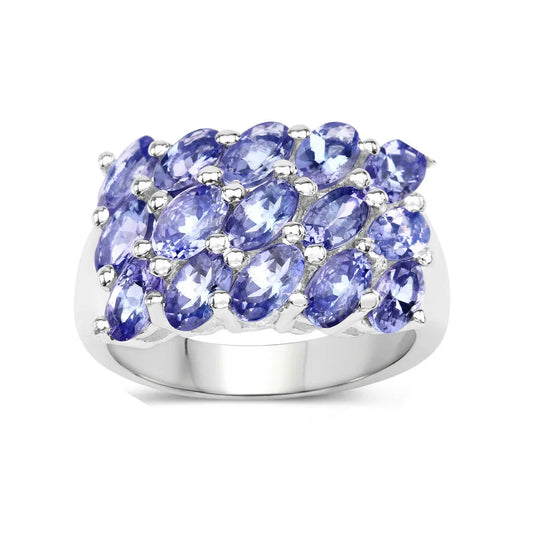 3.60 Ct Oval Violet Tanzanite Prong Silver Cluster Ring