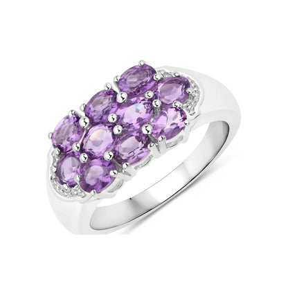 1.60 Ct Oval Purple Amethyst Prong Silver Cluster Ring