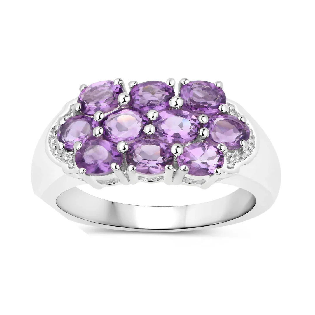 1.60 Ct Oval Purple Amethyst Prong Silver Cluster Ring