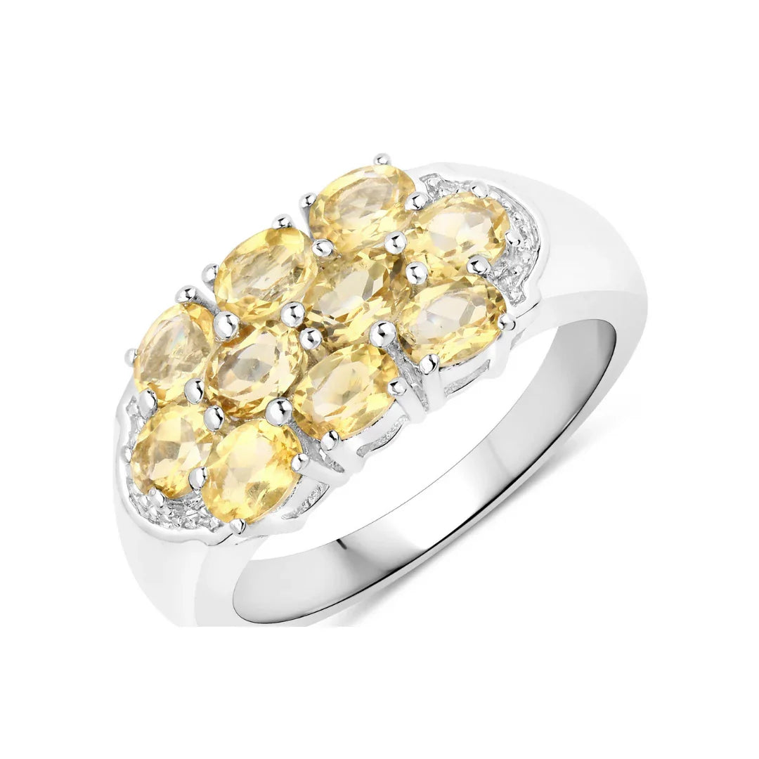 1.60 Ct Oval Yellow Citrine and White Topaz Prong Silver Cluster Ring