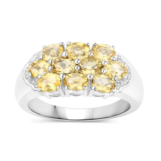 1.60 Ct Oval Yellow Citrine and White Topaz Prong Silver Cluster Ring