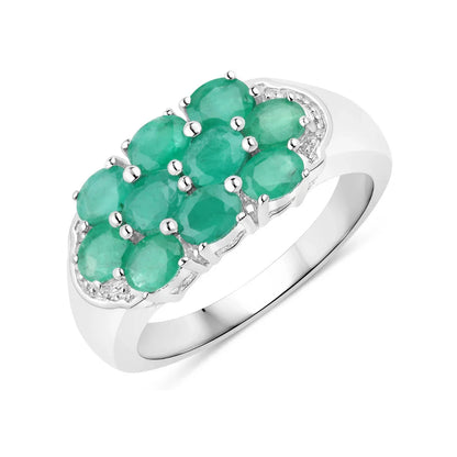1.40 Ct Oval Green Zambian Emerald Prong Silver Cluster Ring