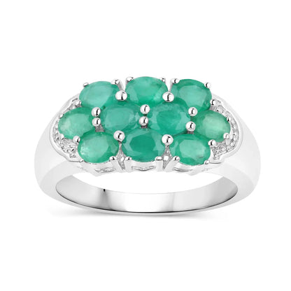 1.40 Ct Oval Green Zambian Emerald Prong Silver Cluster Ring