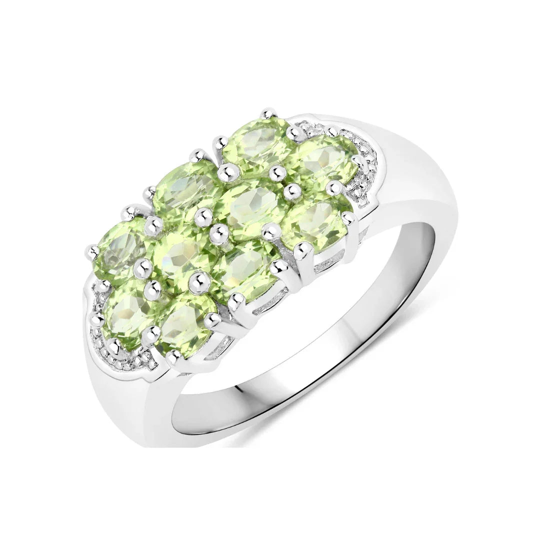 1.70 Ct Oval Green Peridot Prong Silver Cluster Ring