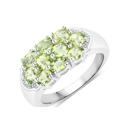 1.70 Ct Oval Green Peridot Prong Silver Cluster Ring