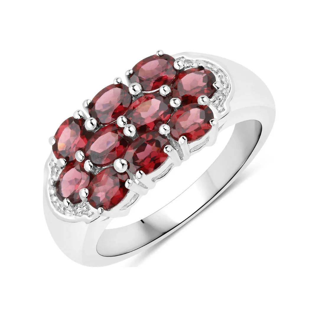 2.10 Ct Oval Red Garnet Prong Silver Cluster Ring