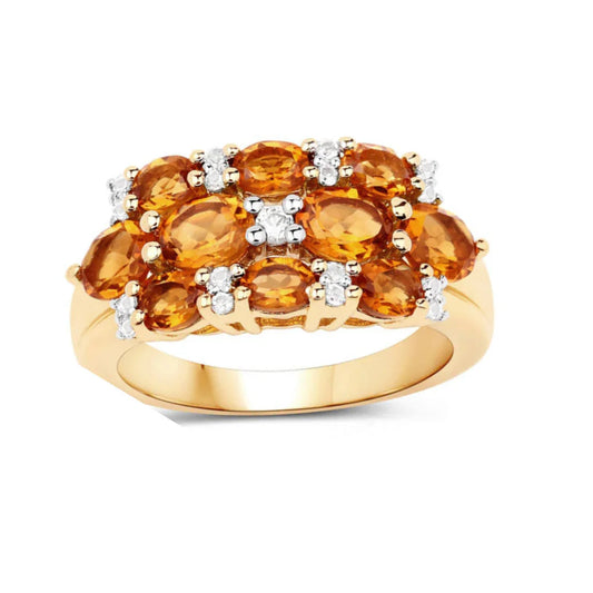 2.48 Ct Oval Yellow Citrine and White Topaz Prong Silver Cluster Ring