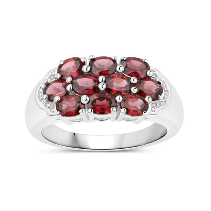 2.10 Ct Oval Red Garnet Prong Silver Cluster Ring