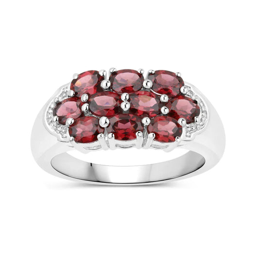 2.10 Ct Oval Red Garnet Prong Silver Cluster Ring