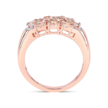 1.50 ct Oval Pink Morganite Prong 18K Rose Gold Plated Silver Cluster Ring