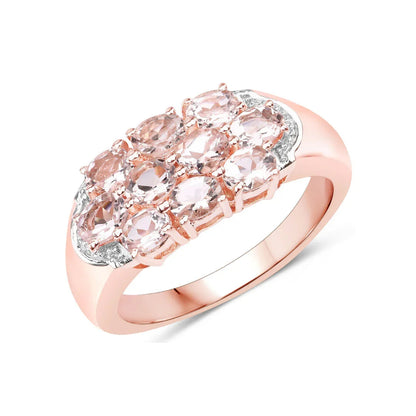 1.50 ct Oval Pink Morganite Prong 18K Rose Gold Plated Silver Cluster Ring