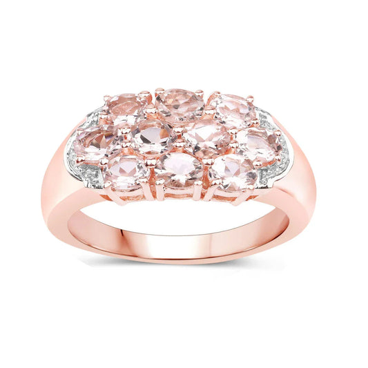 1.50 ct Oval Pink Morganite Prong 18K Rose Gold Plated Silver Cluster Ring