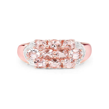 1.50 ct Oval Pink Morganite Prong 18K Rose Gold Plated Silver Cluster Ring