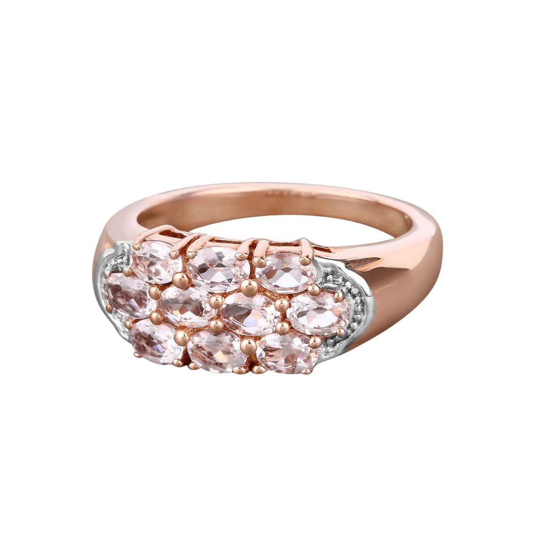 1.50 ct Oval Pink Morganite Prong 18K Rose Gold Plated Silver Cluster Ring