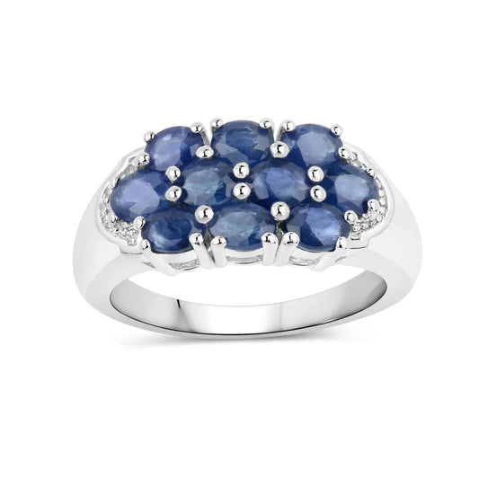 2.00 Ct Oval Blue Sapphire Prong Silver Cluster Ring