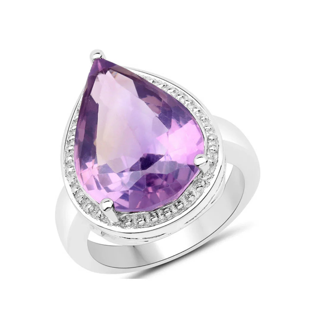 9.00 Ct Pear Lavender Amethyst Prong Silver Halo Statement Ring