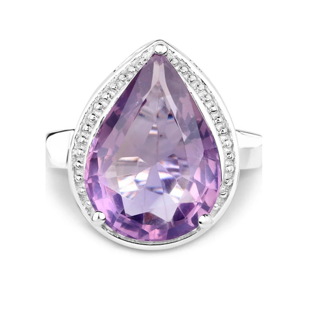 9.00 Ct Pear Lavender Amethyst Prong Silver Halo Statement Ring
