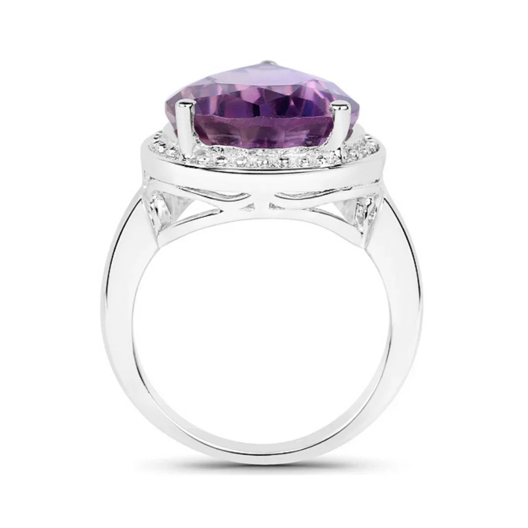 9.00 Ct Pear Lavender Amethyst Prong Silver Halo Statement Ring