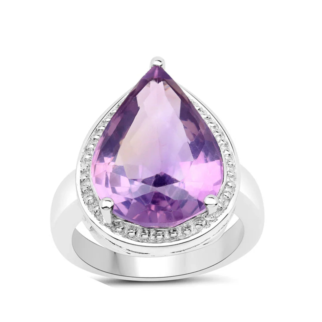 9.00 Ct Pear Lavender Amethyst Prong Silver Halo Statement Ring