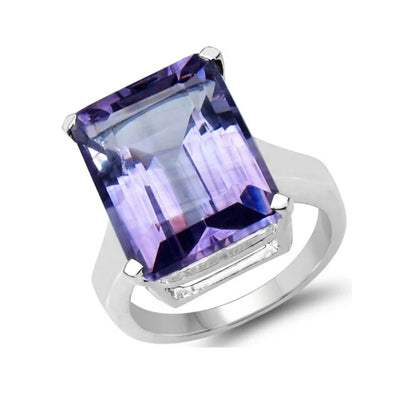 11.47 Ct Octagon Purple Amethyst Prong Silver Bold Solitaire Statement Ring