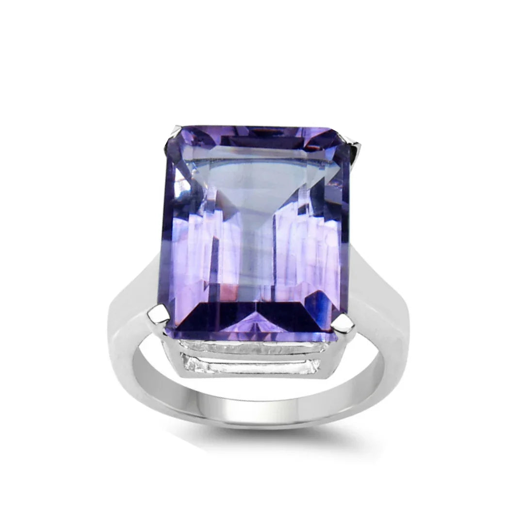 11.47 Ct Octagon Purple Amethyst Prong Silver Bold Solitaire Statement Ring