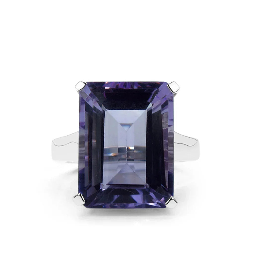 11.47 Ct Octagon Purple Amethyst Prong Silver Bold Solitaire Statement Ring